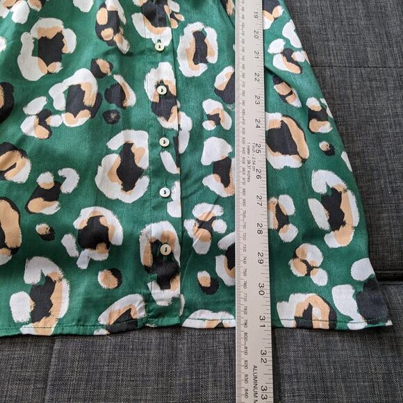 House of Harlow Revolve Dawn Mini Dress Small Green Leopard Satin Plunge V Neck - Picture 9 of 14